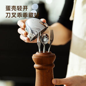 Ebony Cutlery Storage Box Egg Shaped Handmade Multipurpose Desktop Organizer Standing Type - Product Image 5