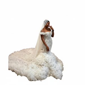 Vestido de novia de tela de Dirac somalí de lujo auténtico, moda nupcial elegante, bordado, encaje de algodón de seda auténtico tradicional - Product Image 2