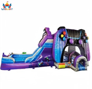 WINWAYTOYS Château gonflable personnalisable en PVC avec jeux vidéo, <span class=keywords><strong>toboggan</strong></span> <span class=keywords><strong>aquatique</strong></span> pour enfants, 6,2x5x5m, idéal pour les fêtes - Product Image 1