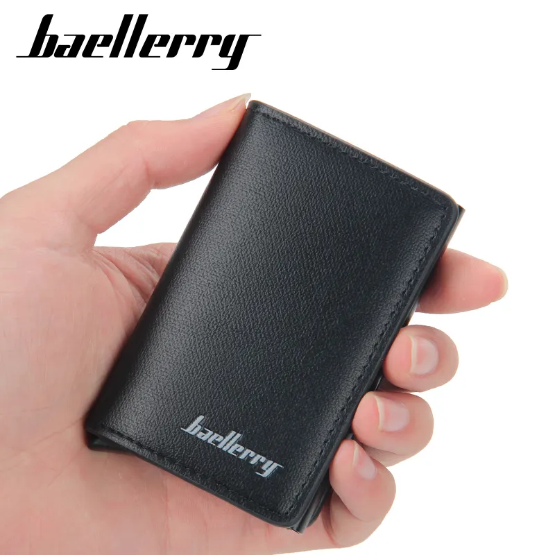 BAELLERY-billetera de cuero de carbono para hombre, billetera con grabado mágico, Mini billetera delgada de cuero