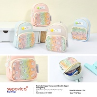 Sepovica/Spoviga Mini porte-monnaie mignon de dessin animé, grande capacité, en forme de gâteau de riz, en cuir, transparent, double fermeture éclair, petite trousse à crayons