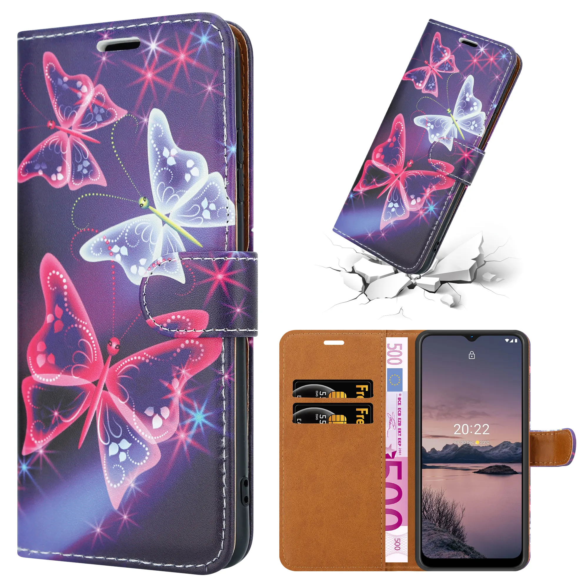 Butterfly Flower Patterns PU Leather Case for Nokia G21 Card Slots Holder Customized Logo Phone Cover for Nokia G21