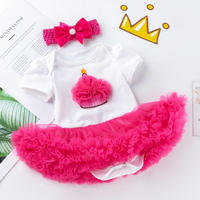 Nouvel ensemble 3 pièces pour bébé fille (0-2 ans) : Robe d'été, barboteuse en dentelle, jupe et bandeau en mousseline pour célébration d'anniversaire