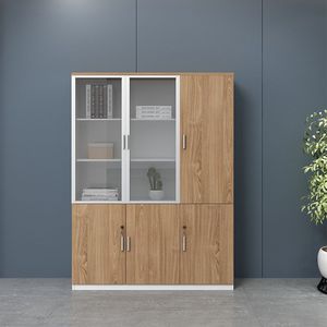 Librería de Oficina Moderna y Minimalista con Puertas de Vidrio y Armarios de Madera para Almacenamiento y Archivo, 5 Niveles - Product Image 4