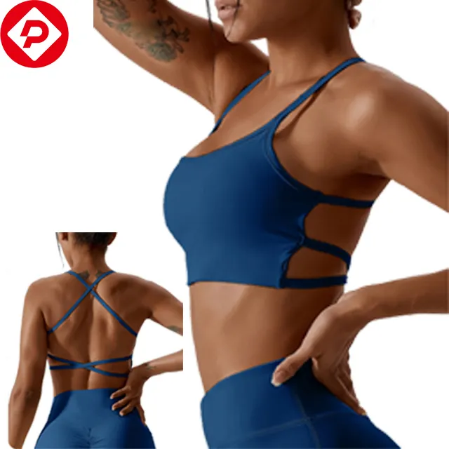 Yoga Running Women Underwear Cross Back Strappy Sports Bra Workout Solid Fitness Top Backless Sports Bra
