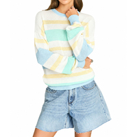 Pull-over en tricot rayé 100 % coton pour femme, col rond, style preppy, color block, chic et décontracté pour l'automne – Vente en gros sur mesure