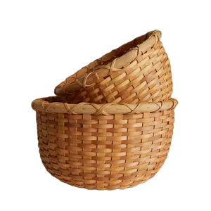Handmade Romantic Style Storage Baskets Rural Style Natural Bamboo Wood Chips Fruit Basket Made in China
