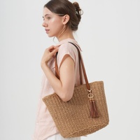 Sac de plage d'été personnalisé fait main en paille, tricoté à la corde, résistant à l'abrasion, écologique, avec cordon de serrage, vente en gros