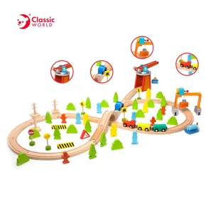 Classic World Fine Motor Skill Toys Wooden Train Set 75個Slot Toys Track Racing