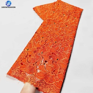 <span class=keywords><strong>Dentelle</strong></span> soluble dans l'eau Sinya Luxury Crystal Stone, 5 yards, tissu en <span class=keywords><strong>dentelle</strong></span> guipure brodée en <span class=keywords><strong>mousseline</strong></span> africaine de haute qualité pour femmes - Product Image 1