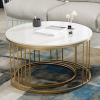 Ensemble de meubles de salon de luxe avec meuble TV et table basse en acier inoxydable doré brillant et plateau en marbre