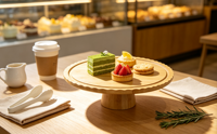 Plateau en bambou festonné sur piétement, plateau de présentation décoratif surélevé pour gâteaux, fruits, décoration de table de cuisine, plateau de service en bambou de qualité alimentaire