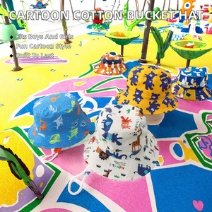 หมวกบักเก็ตผ้าฝ้ายลายทางสำหรับเด็ก ลายการ์ตูนชาวประมง เหมาะสำหรับกีฬากลางแจ้งและการเดินทาง มีสายรัด - Product Image 2