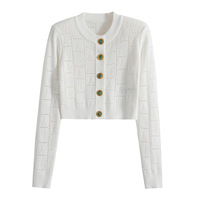Nouveau Cardigan en Maille Jacquard Élégant et Stylé pour Femme, Collection Printemps 2026, avec Boutons en Jade et Motifs Creux Lettres