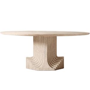 Meuble Décoratif Vintage en Pierre Carlo-<span class=keywords><strong>Scarpa</strong></span>, Table de Salle à Manger Ovale en Travertin Beige avec Piédestal - Product Image 1