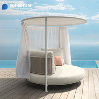 Sofá Cama Circular de Aluminio para Exteriores, Tumbona con Tela Impermeable Ecológica para Uso en Villas y Parques