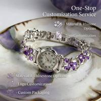 Montre Bracelet Classique pour Femme en Argent Luxe avec Strass Violets, Style Vintage Floral, Vente en Gros