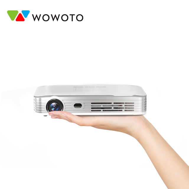WOWOTO T10 New Upgraded 5000Lumens Mini Portable Projector for Outdoor Rechargeable 32G Adjustable Stand Android 9.0 OS