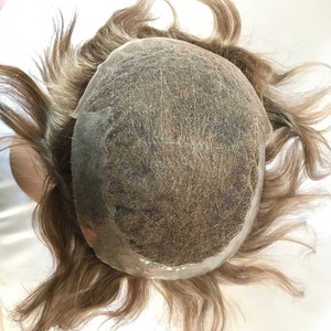 Perruque naturelle indienne pour hommes, 10*8 pouces, dentelle française, système de remplacement Q6, cheveux humains, toupet à nœuds blanchis, tendance 2020 - Product Image 4