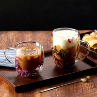 Mug à café en verre borosilicate double paroi de haute qualité, design créatif avec fleurs réelles, compatible micro-ondes et lave-vaisselle