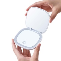 Miroir de maquillage LED portable pliable, miroir de vanité compact de voyage, lumière rechargeable, mini miroir de beauté pour sac