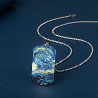 Collier Hip Hop en Acier Inoxydable Imprimé Couleurs Inaltérables, Pendentif Tournesol et Ciel Étoilé Van Gogh, Étanche et Durable, Bijou Tendance