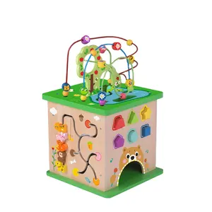 다기능 나무 구슬 미로 큐브 장난감 숲 행복한 농장 게임 상자 동물 큰 아이들을위한 보물 상자