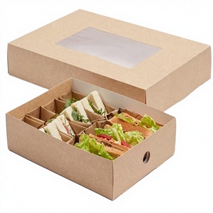 Plateau alimentaire jetable écologique en papier kraft pliable avec fenêtre transparente pour sushis et nouilles – Contenants de restaurant personnalisables - Product Image 2