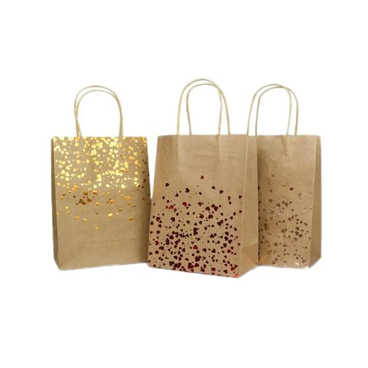 OEM vendita calda nuovo Design regalo di carta Shopping Bag con manico, artigianato marrone personalizzato sacchetto di carta Kraft all'ingrosso