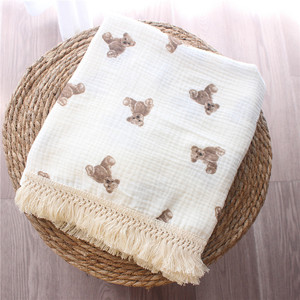 Summer Cotton Teddy BearLovey Baby Security mussola Swaddle Wrap Baby Plan coperta per copriletto trapuntato <span class=keywords><strong>neonato</strong></span> personalizzato con nappa - Product Image 3