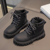 Bottes à lacets à semelle épaisse pour enfants, style travail, antidérapantes, résistantes à l'usure, pour l'extérieur, automne-hiver, garçons et filles