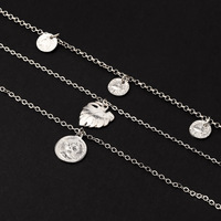 Collier superposé pour femme en alliage d'argent tibétain plaqué argent, chaîne à maillons, pendentif feuille de plante, style vintage, bijoux de mode