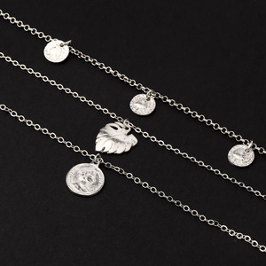 <b>Layered</b> <b>Necklace</b> Women Tibetan <b>Silver</b> Alloy <b>Silver</b> Plated Link Chain Charm Pendant Plant Leaf Vintage Style Fashion Jewelry - Product Image 3