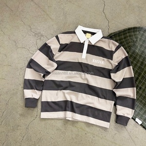 Custom Design Streetwear Rugby Polo Shirts Turn <b>Down</b> Collar Striped Long Sleeve High Quality Button Pu Long Sleeve Striped - Product Image 2