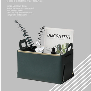 Leather <b>storage</b> basket with handle, metal edging, 3D <b>storage</b> basket, foldable <b>remote</b> <b>control</b> holder for living room and bedroom. - Product Image 2