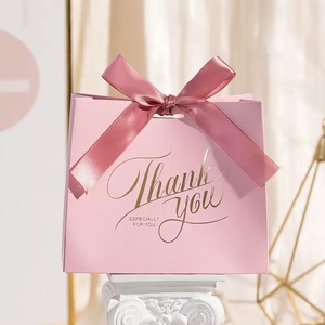 กล่องของขวัญกระดาษขอบคุณพร้อมโบว์ผ้าซาติน กล่องใส่ขนมสำหรับงานเลี้ยงเคลือบฟอยล์สีทอง สำหรับงานแต่งงาน ธุรกิจค้าปลีก ขายส่ง - Product Image 3