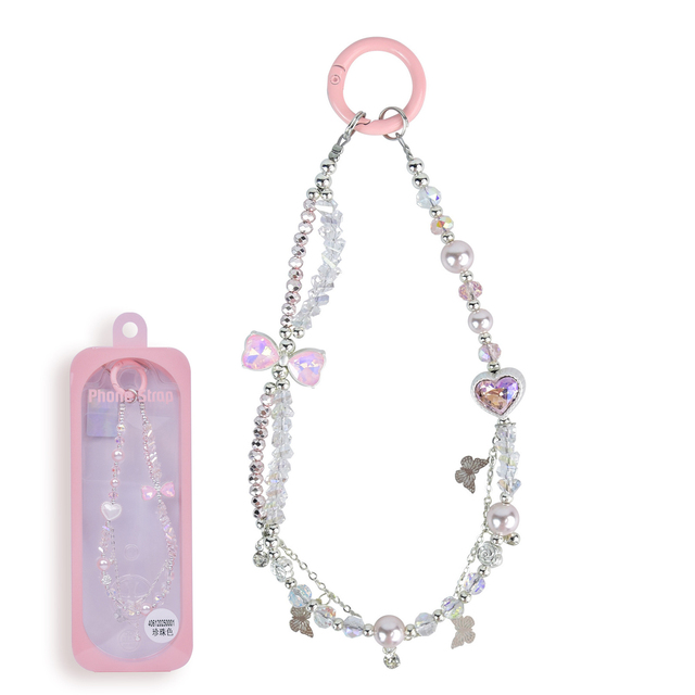 Handmade Original Double-layer Design Mobile Phone Chain with Bow and Heart Crystal for Phone case Strap