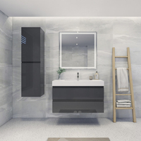 Lemari wastafel kamar mandi minimalis Jerome Bespoke Floating 42 inci dari kayu oak dengan cermin
