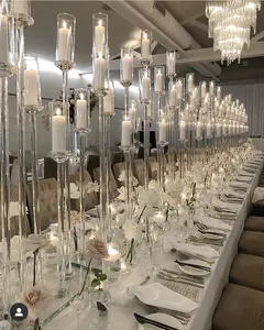 Toptan 10 kol uzun cam kristal şamdan mumluklar centerpieces düğün dekorasyon için