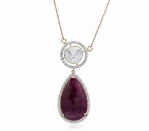 Conjunto de Colgante de Rubí Natural y Diamantes, Joyería Fina de Lujo con Diseño Elegante para Mujer, para Fiestas y Ocasiones Festivas - Product Image 2