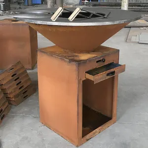 New Fireplace Wood Fired Smoker Brazier Kitchen Commercial Rusty Metal Fire Pit Outdoor Charcoal Corten Steel Barbecue Bbq Grill