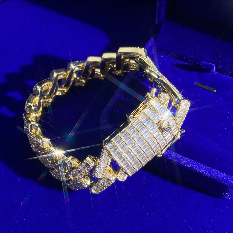 Trending Hot Producten Volledig Vvs Baguette Moissanite Diamanten Cubaanse Armband