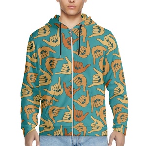 Customization Shaka Hand Sign felpa da <span class=keywords><strong>uomo</strong></span> ampia stile sportivo felpa con cappuccio stampa on Demand felpa con cerniera - Product Image 2