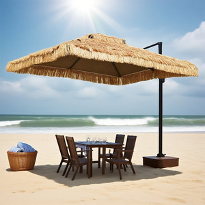 Parasol de plage imperméable à double couche avec cadre en fer et design romain en paille pour la plage et l'hôtel - Product Image 2