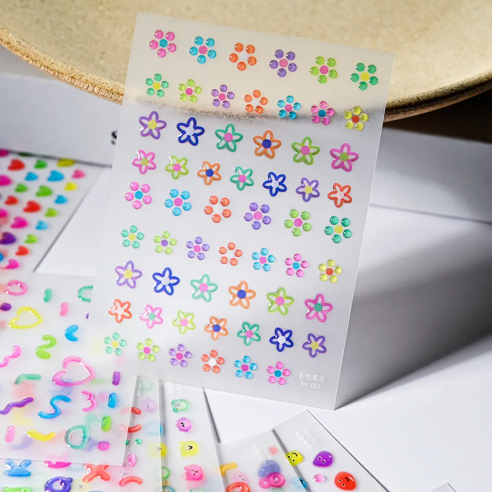 5D Jelly Nail Art Aufkleber Linie Flower Blusher Love Heart Jelly Serie Japanische süße Presse auf Nägeln Aufkleber Adhesive Decals