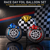 Nouvel ensemble de ballons en aluminium brillant en forme de pneu de 22 pouces, décoration sur le thème de la course pour fête d'anniversaire d'enfants