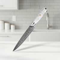 Couteau de cuisine professionnel en acier Damas KEENHOPE, couteau utilitaire portable japonais avec cœur en AUS-10, manche en résine turquoise blanche