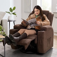Fauteuil de bureau pivotant inclinable avec fonctions de massage et de chauffage, canapé-lit brun foncé avec télécommande et deux porte-gobelets