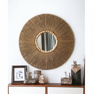 Espejo Grande de Ratán Natural de 18x45 Pulgadas, Estilo Zen Asiático Rústico, Decoración de Pared Ecológica, Regalo de Navidad, Decoración de Dormitorio - Product Image 1