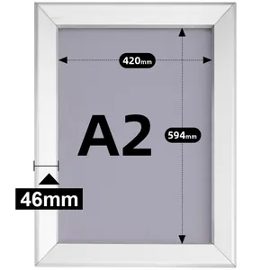 CYDISPLAY perak Aluminium 46mm A2 ukuran bingkai jepret tepi depan Memuat dinding dipasang Poster iklan bingkai A2 bingkai snapper